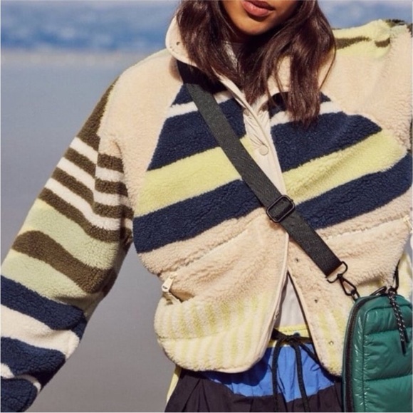 Hit the slopes Free People Striped Fleece Jacket with Button Closure - Picture 2 of 5